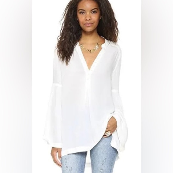 Free People Blouse Womens Easy Girl ivory button front Bell Sleeve top - Picture 1 of 7